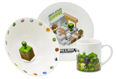 Minecraft Børneservice i keramik - Spisesæt i 3 dele til børn - Create, explore, Survive 